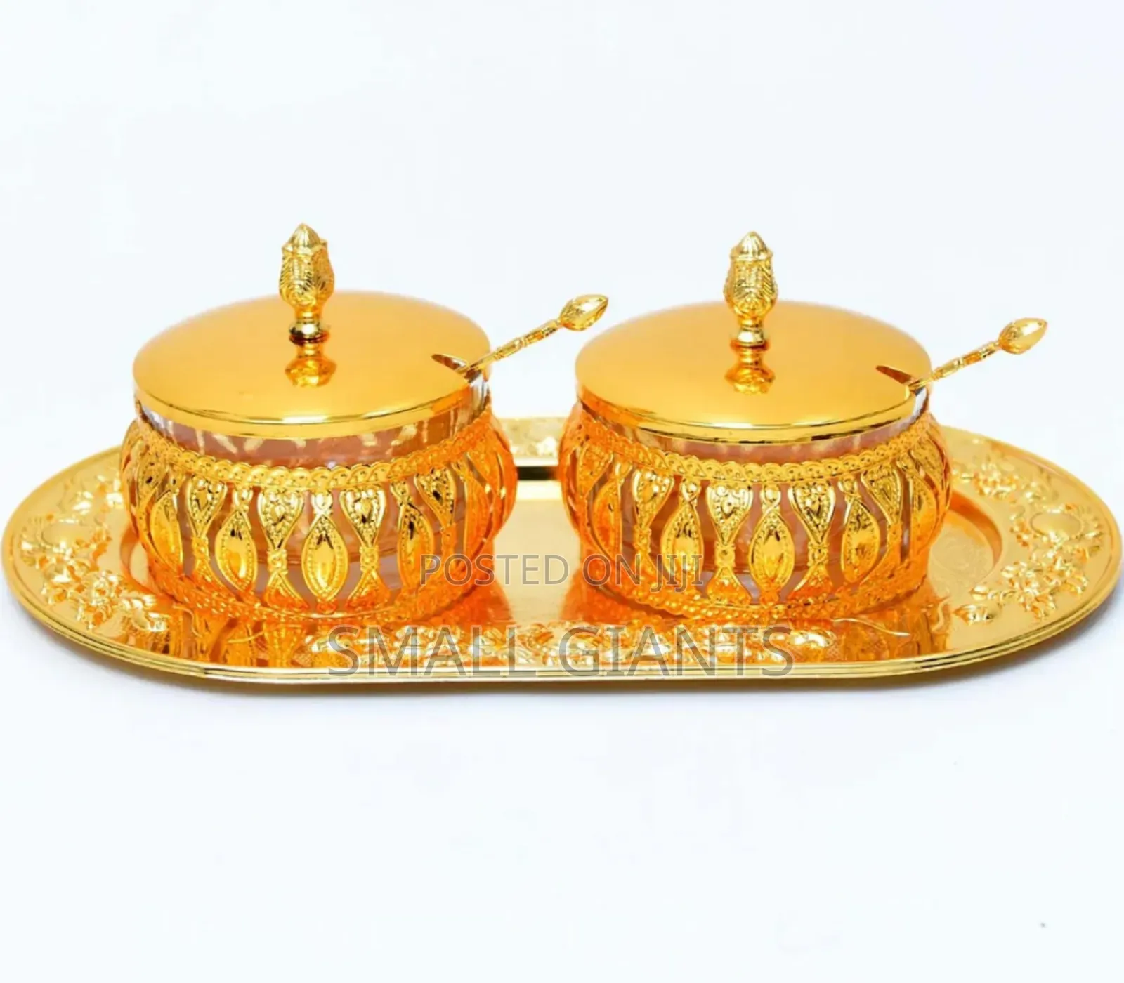 Stainless Steel Royal Golden Sugar Pots With Tray and Spoons