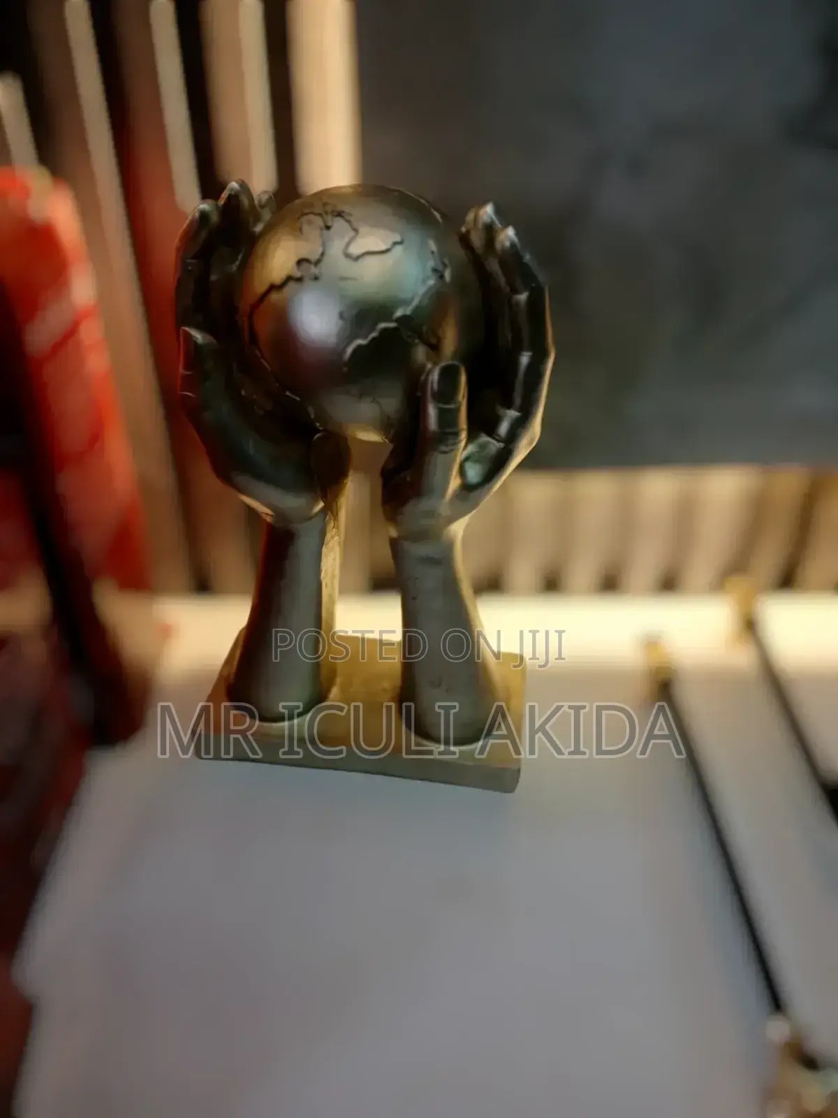 Globe in Hands Vintage Style Decorative Gold Art Sculpture