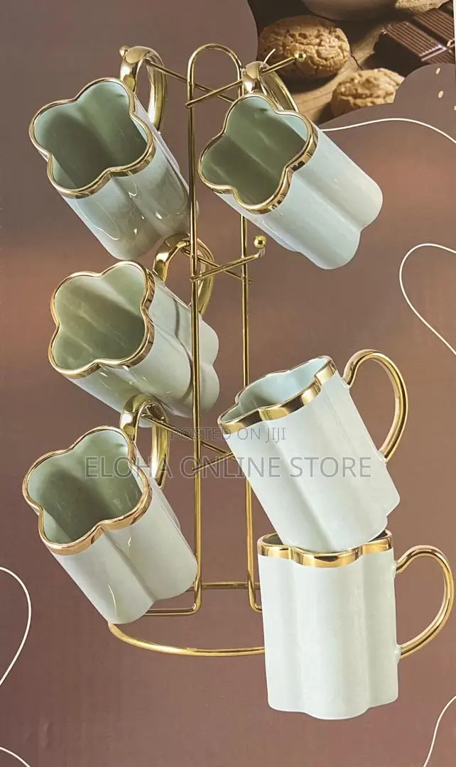 Porcelain Mug Set and Stainless Steel Holder