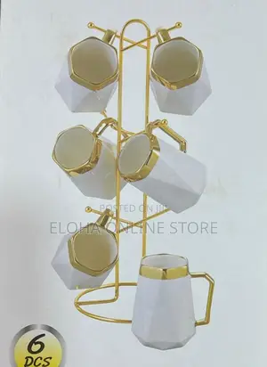Set of 6 Mugs and a Metal Rack