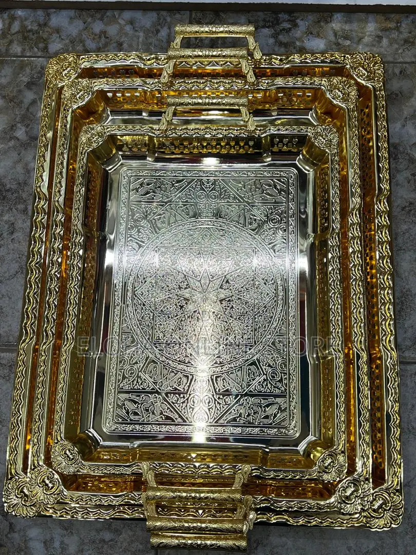 Decorative 3 PCS Stainless Steel Tea Coffee Serving Tray