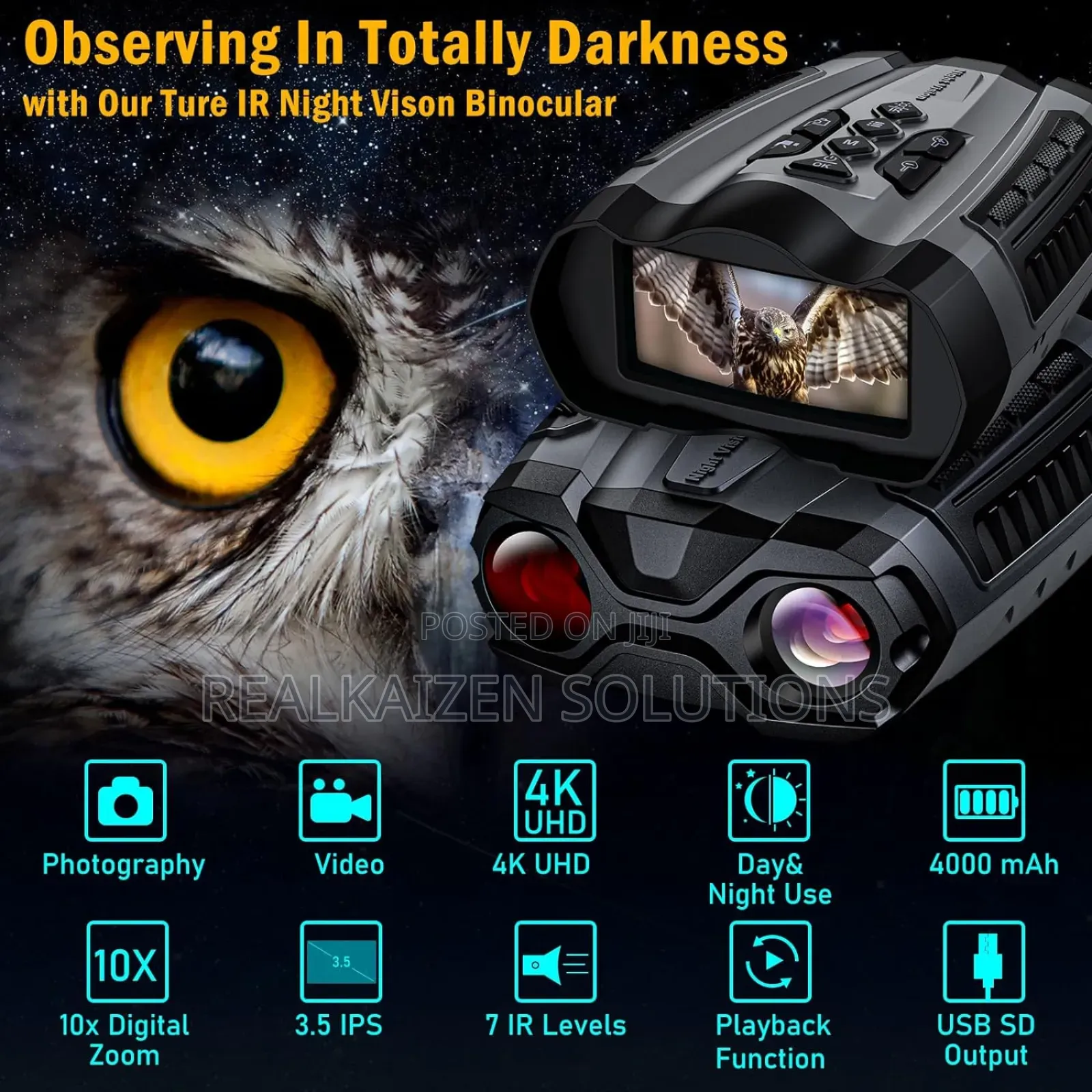  Night Vision Goggles With 3.5" HD Display |10X Zoom | IR