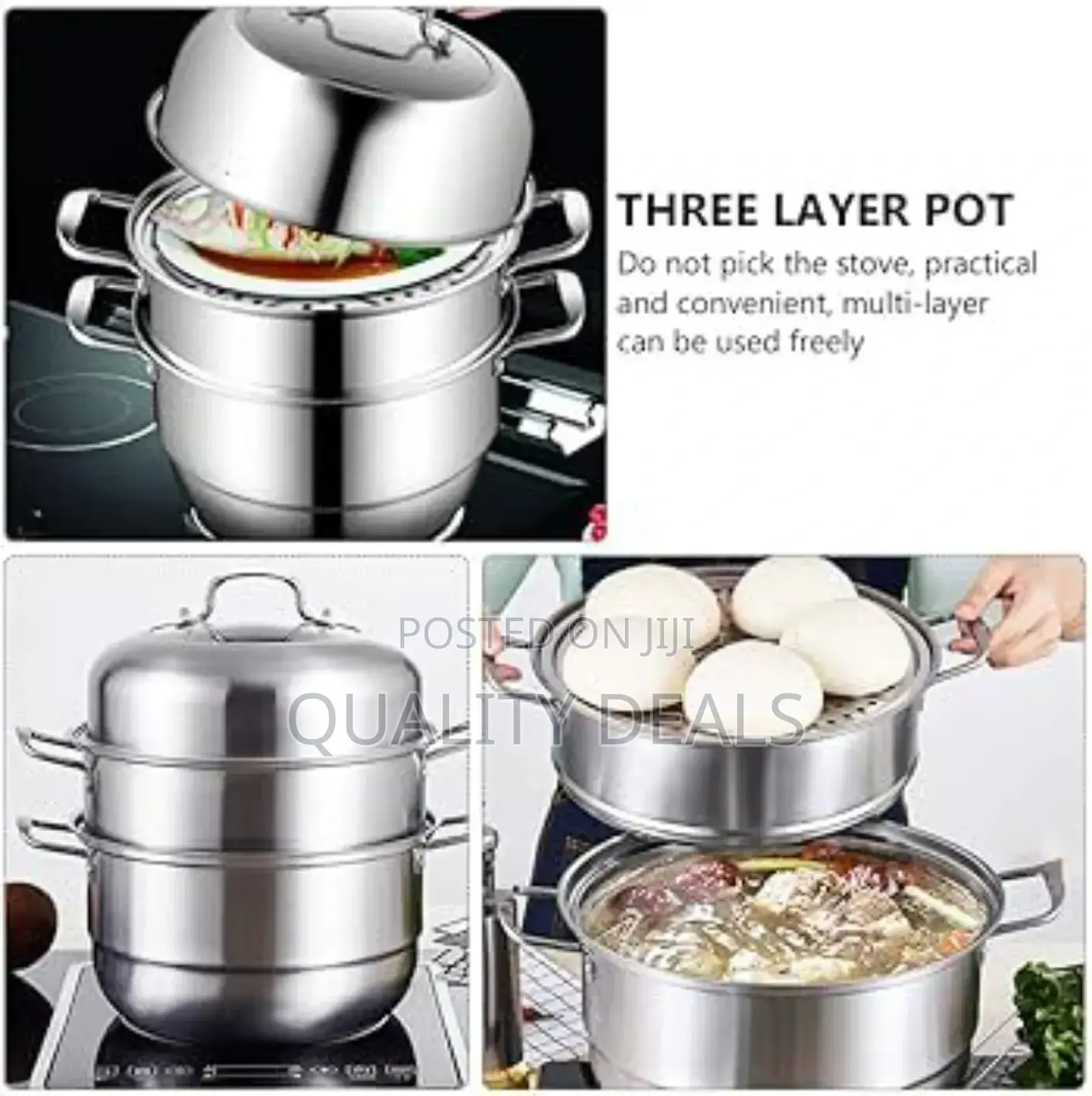 Stainless Steel Steamer Pot 3 Tier Saucepan Steaming Pot