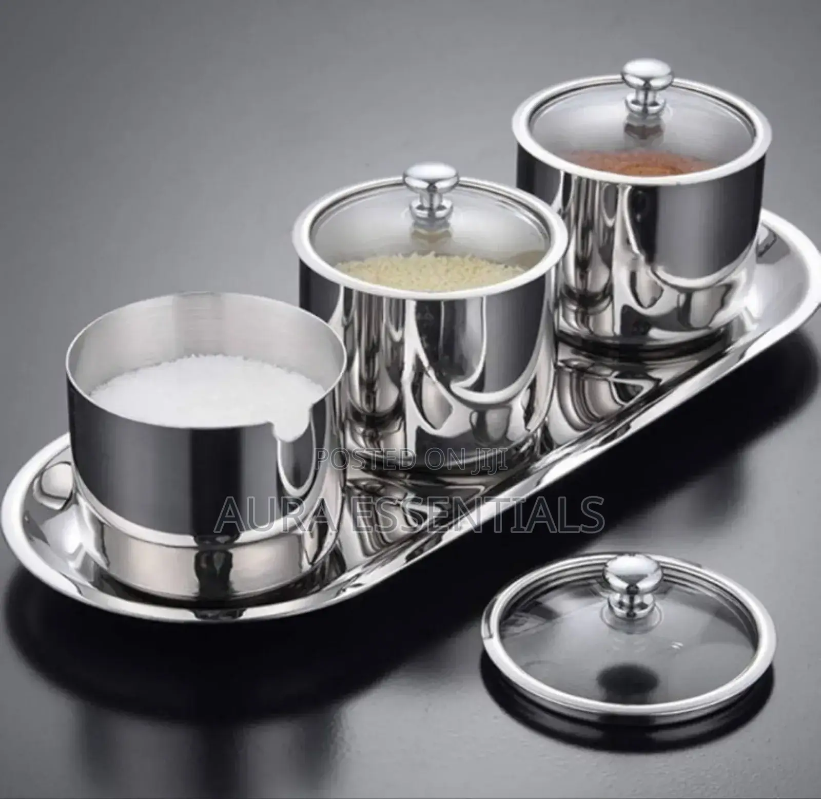 Stainless Steel Condiment Pots Set( 3pcs)