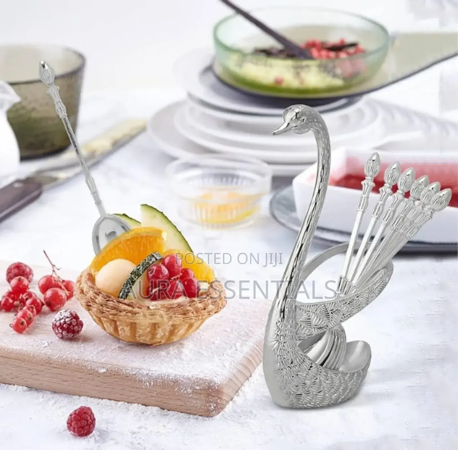 6pcs Tea Spoons With Decorative Swan Holder