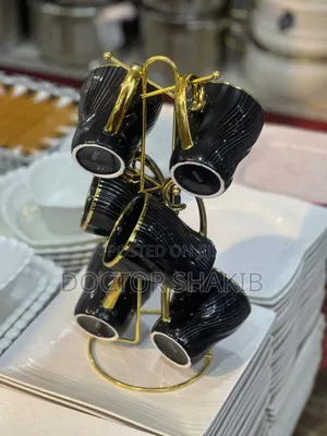 Set of Black Cups With a Rack (Modern)