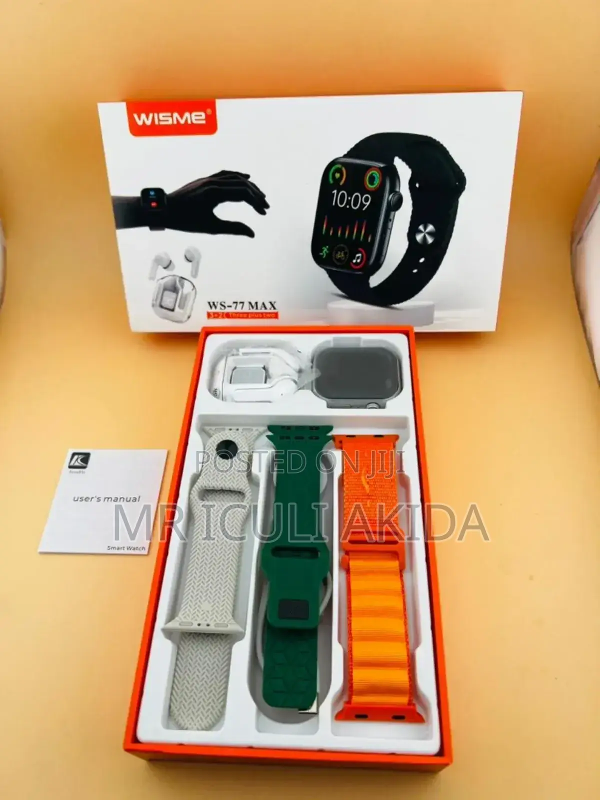 WS-77 Original Smart Watch WTH 3straps Wireless Earphones