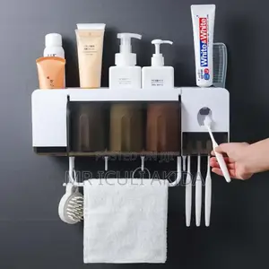 Wall Mount Self Adhesive Toothbrush Holder Paste Dispenser