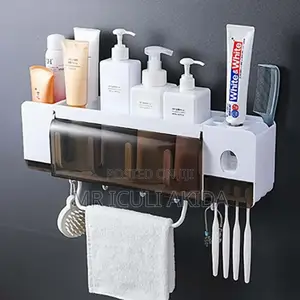 Wall Mount Self Adhesive Toothbrush Holder Paste Dispenser
