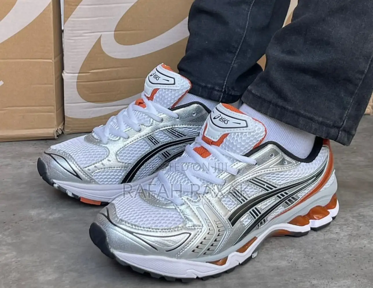 Original Silver/Orange Asics Gel-Kayona 14 Running Sneakers