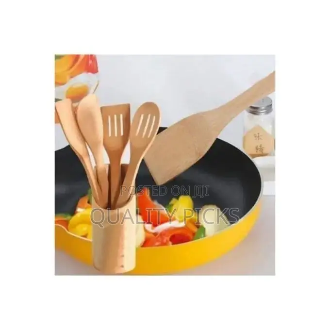 5 Pieces of Bamboo Cooking/ Serving Spoon Utensils-Brown