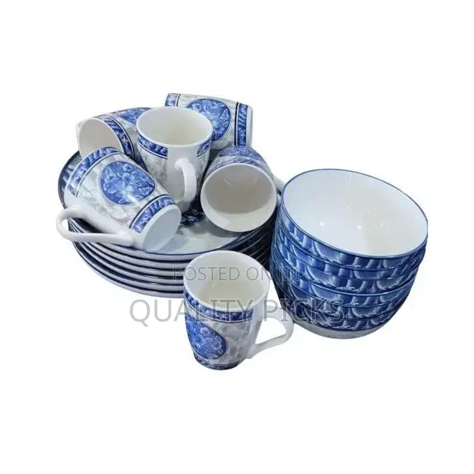 24pcs of Blue Design Plates Bowls Cups Dinner Set