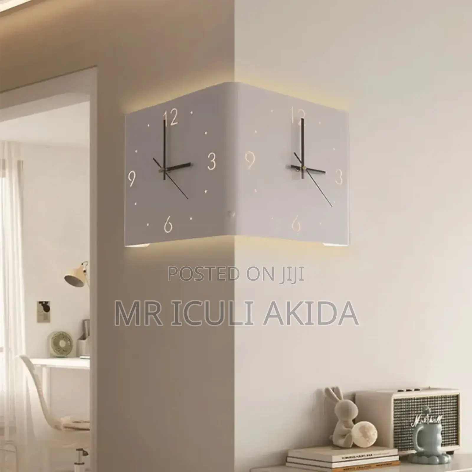 3D Double Sided Folding Sensor Luminous Corner Wall Clock