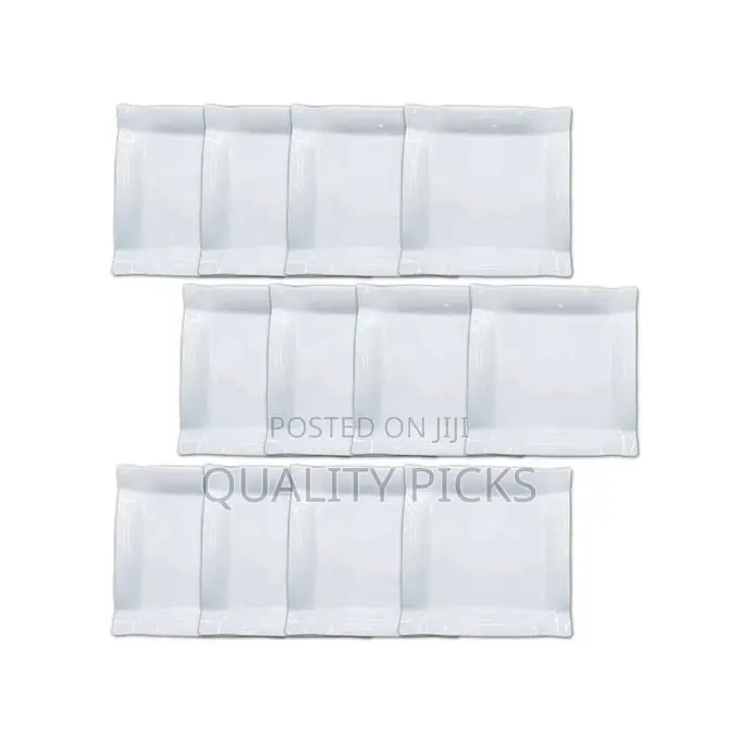 12 Pieces Melamine Square Dinner Plates - White