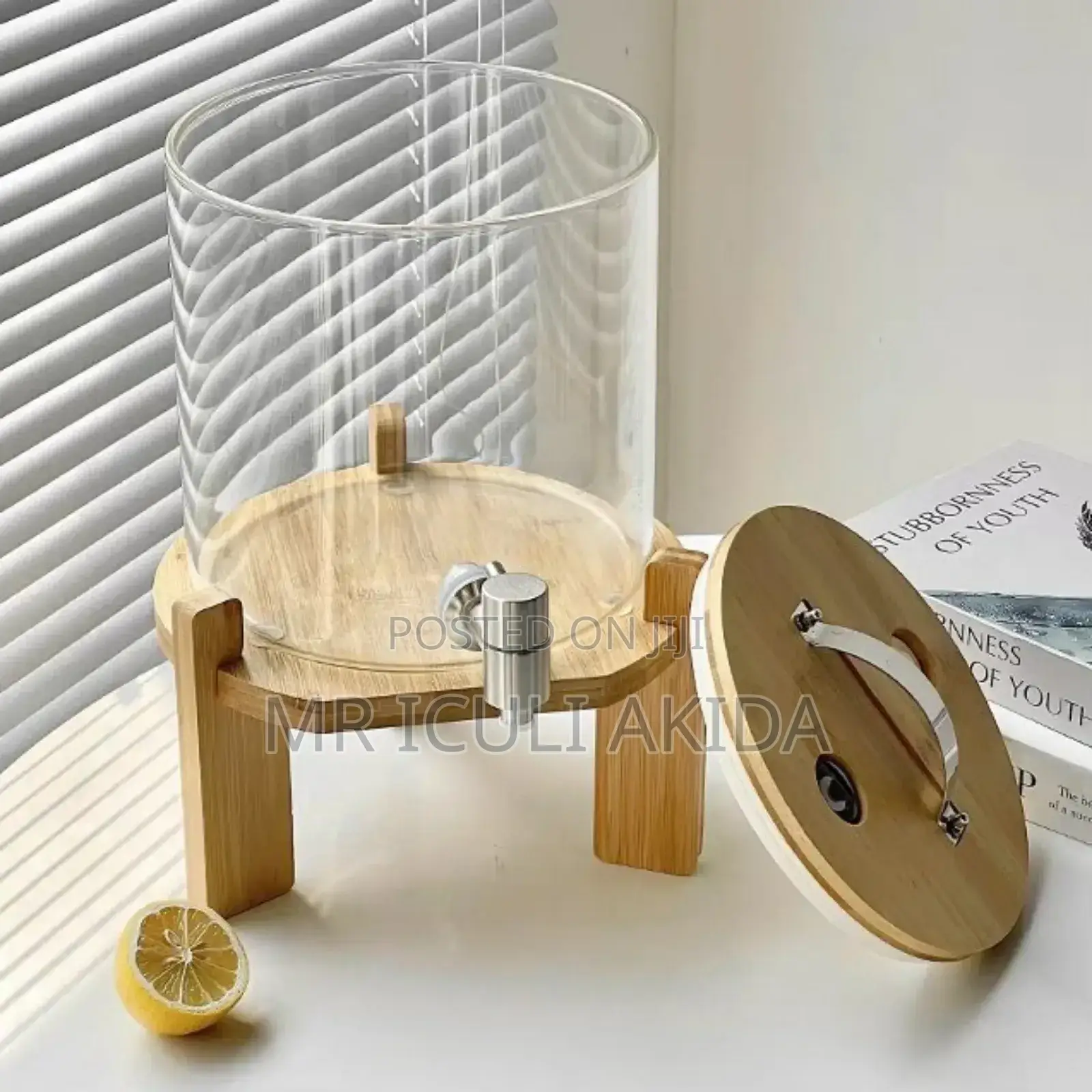 5litres Glass Juice Beverage Tap Dispenser WTH Wooden Stand