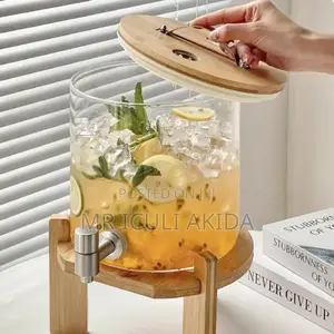 5litres Glass Juice Beverage Tap Dispenser WTH Wooden Stand