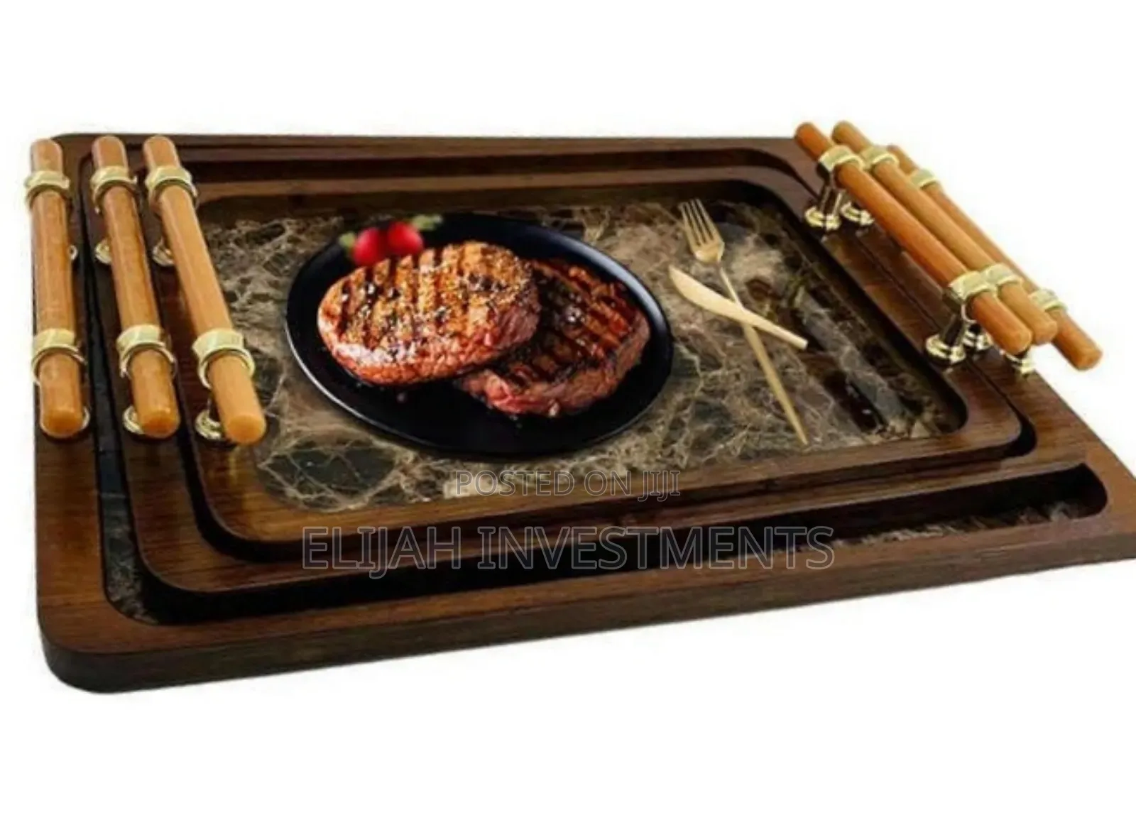 Kay Kitchen Wood Trays With Handles Set