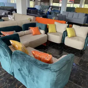 Unique Sofa Made of Good Timber in Cream Turquoise Color