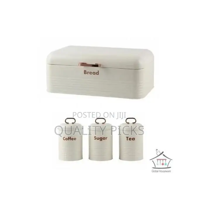 Bread Bin-Steel Design With 3 Piece Matching Sugar Tea