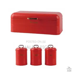 Bread Bin-Steel Design With 3 Piece Matching Sugar Tea