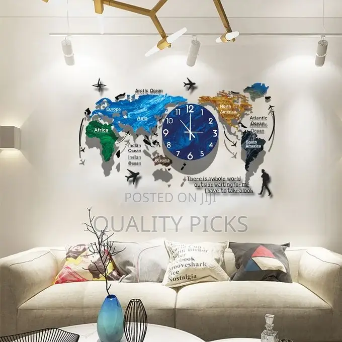 Decorative World Map Wall Clock for Living Room Office