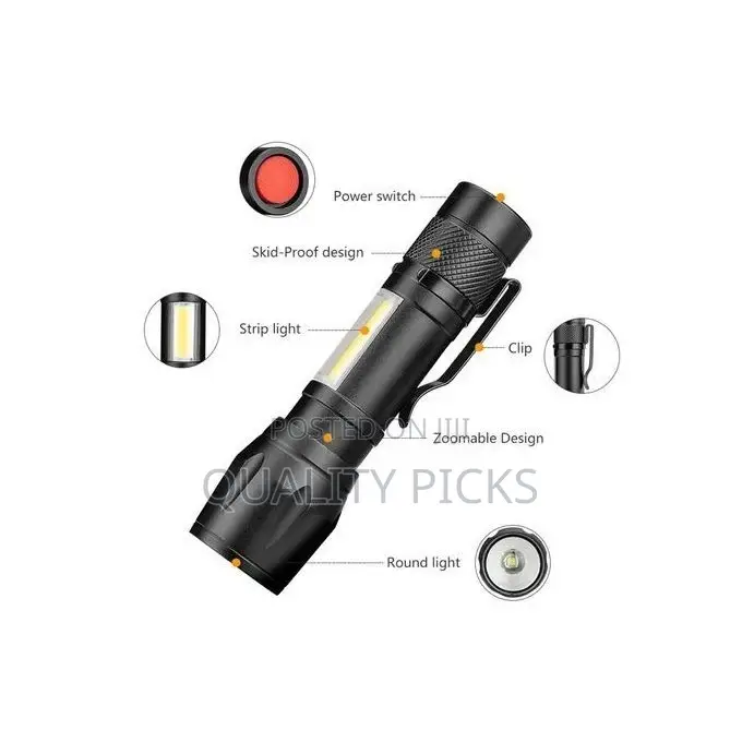 USB Rechargeable Portable LED Flashlight Outdoor Torch-Black