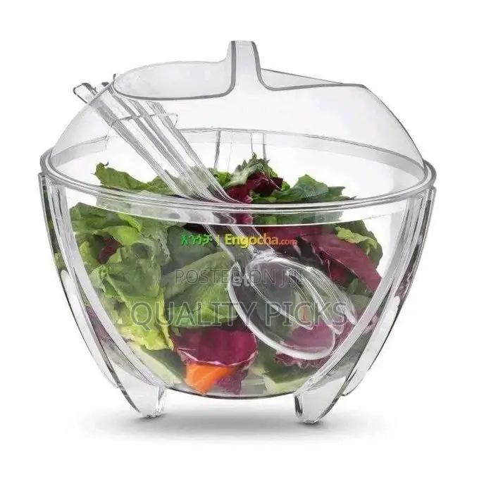 Acrylic Clear Serving Salad Bowl With Servers Spoons