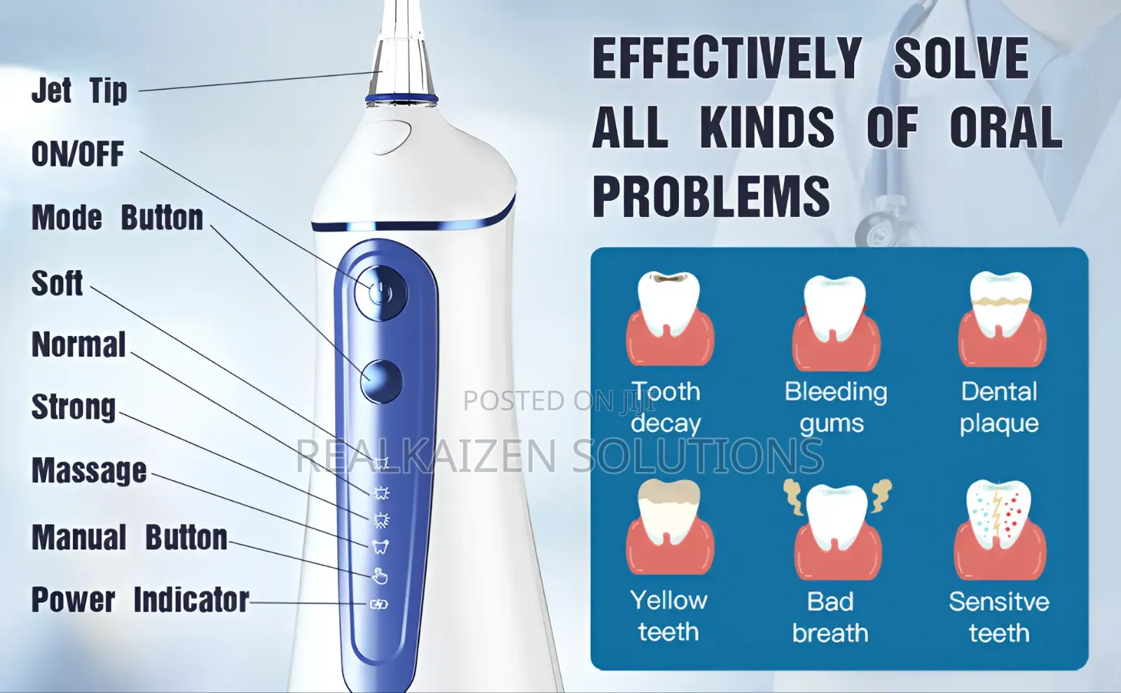 Cordless Water Pick Blue Water Irrigator Flosser With 5modes