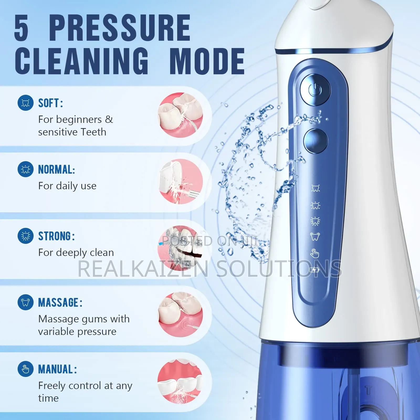 Cordless Water Pick Blue Water Irrigator Flosser With 5modes