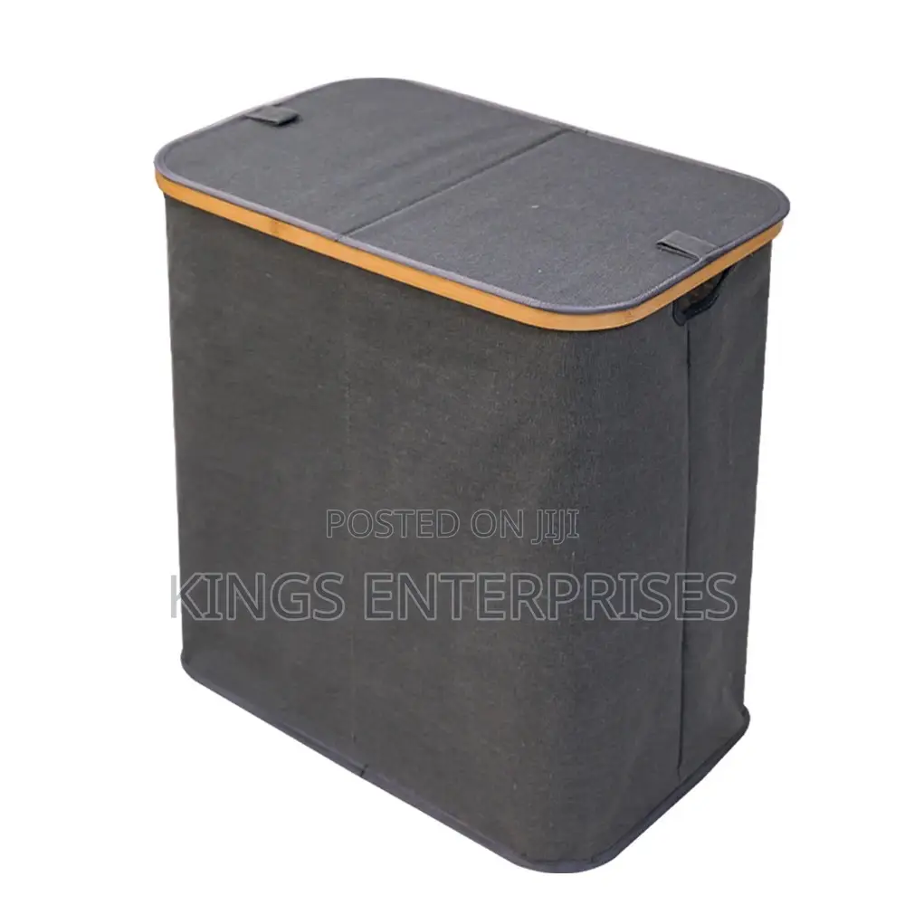 Bamboo and Canvas Double Laundry Basket