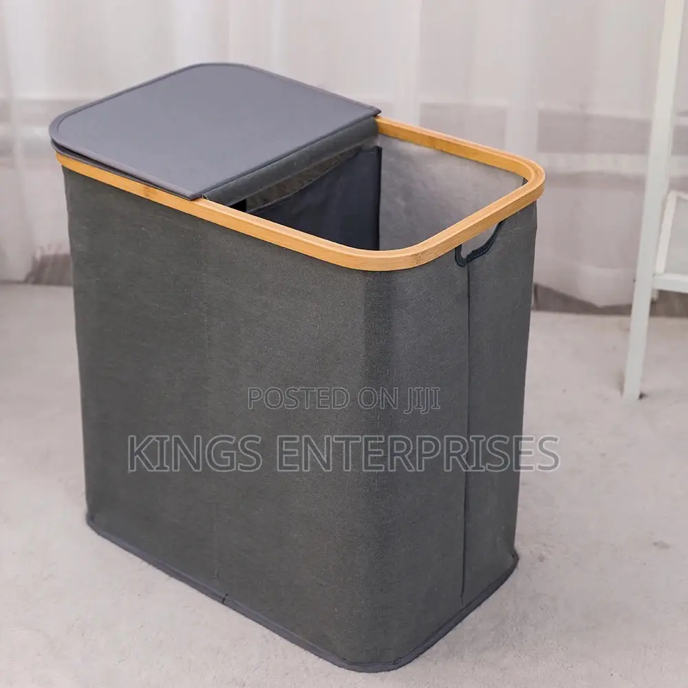 Bamboo and Canvas Double Laundry Basket