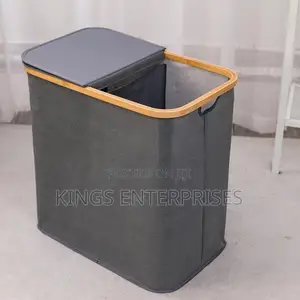 Bamboo and Canvas Double Laundry Basket