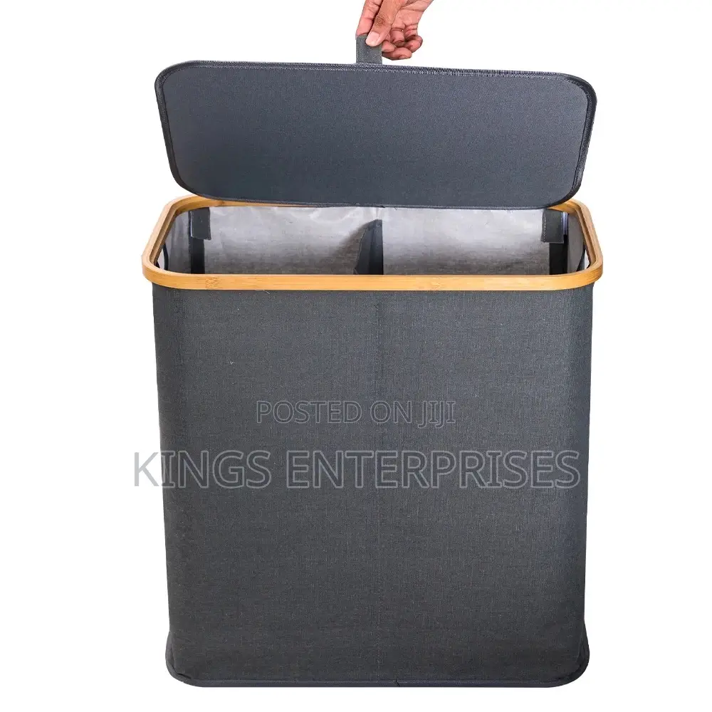 Bamboo and Canvas Double Laundry Basket