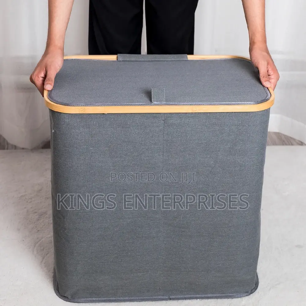 Bamboo and Canvas Double Laundry Basket