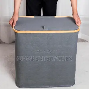 Bamboo and Canvas Double Laundry Basket