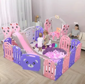 3-in-1 Children Combined Playset With Slide Swing Fence Mat