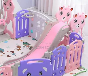 3-in-1 Children Combined Playset With Slide Swing Fence Mat