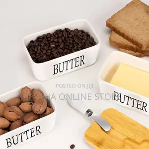Ceramic Butter Box Dish With Wooden Lid Butter