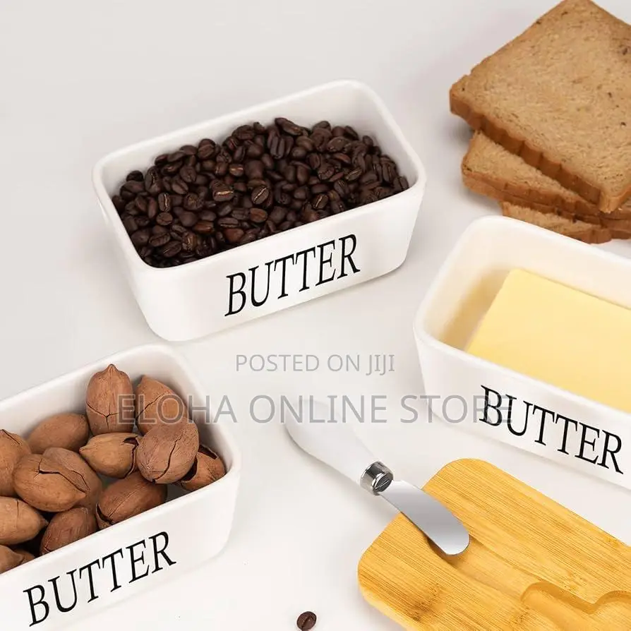 Ceramic Butter Box Dish With Wooden Lid Butter