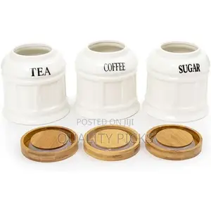 Ceramic Bloque Tea Coffee Sugar 3 Canisters Set