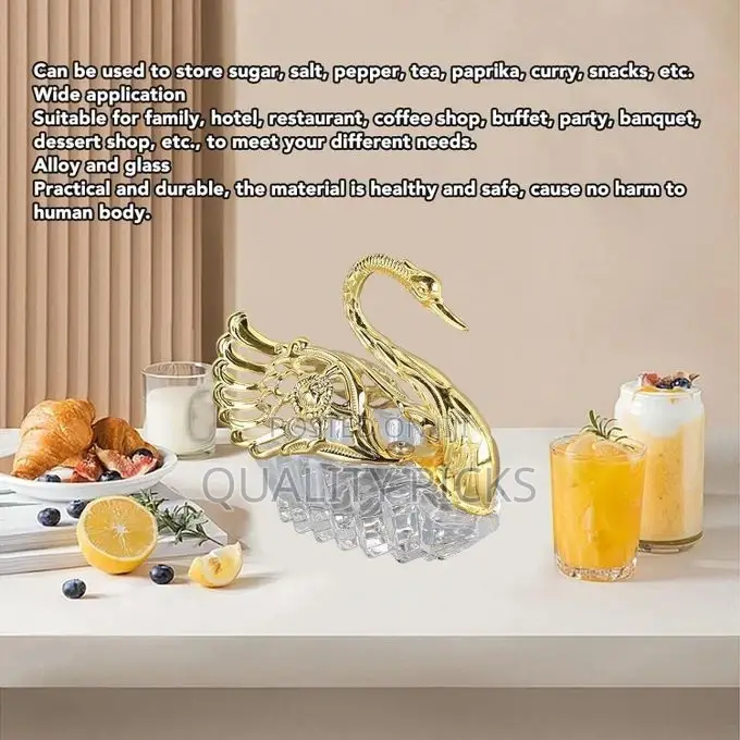 Swan Sugar Storage Jar Condiment Pot Seasoning Cup Golden