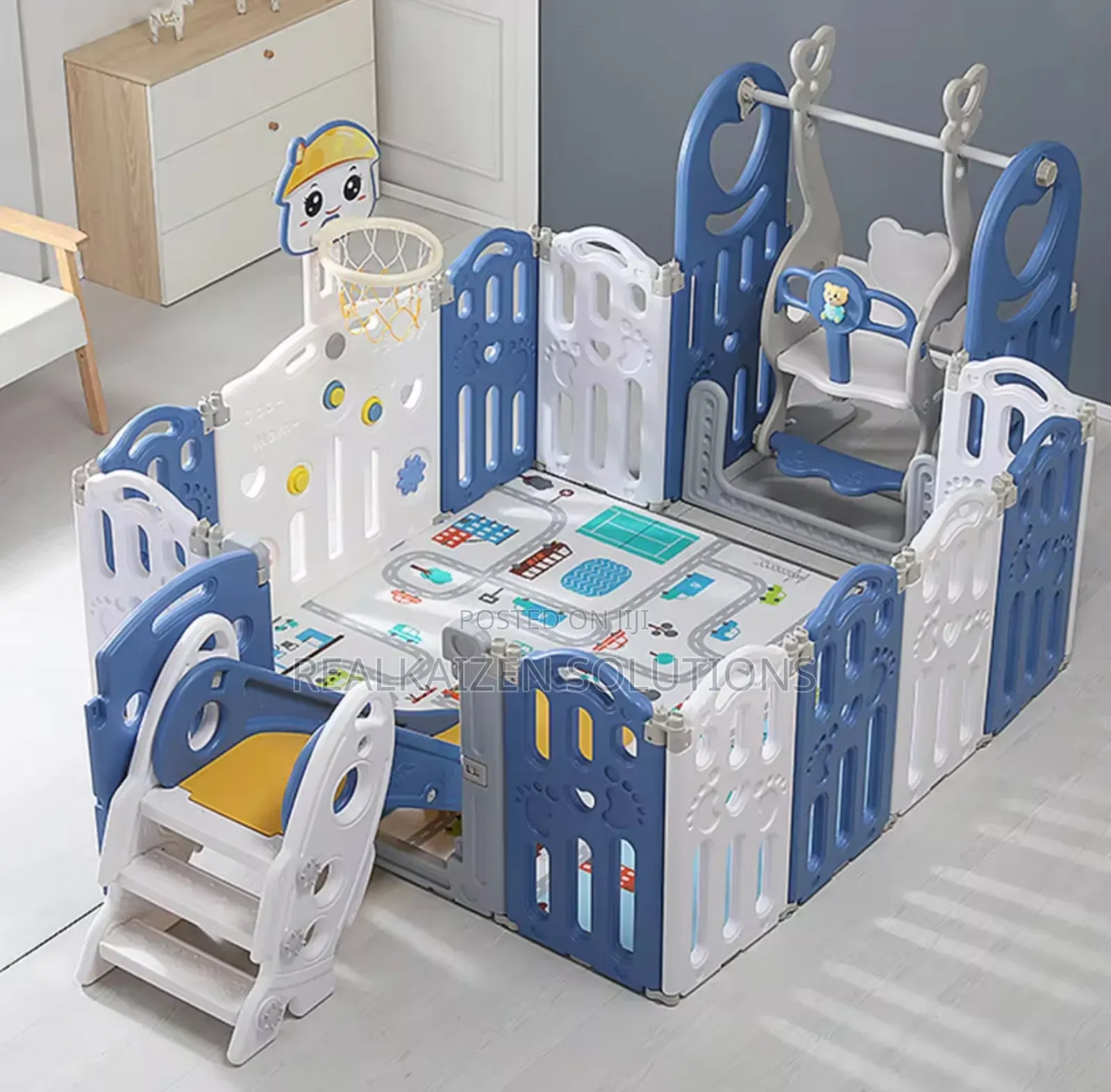 HAPPY PLAY Playroom 3-in-1 Fence |Slide |Swing Fun Playpen