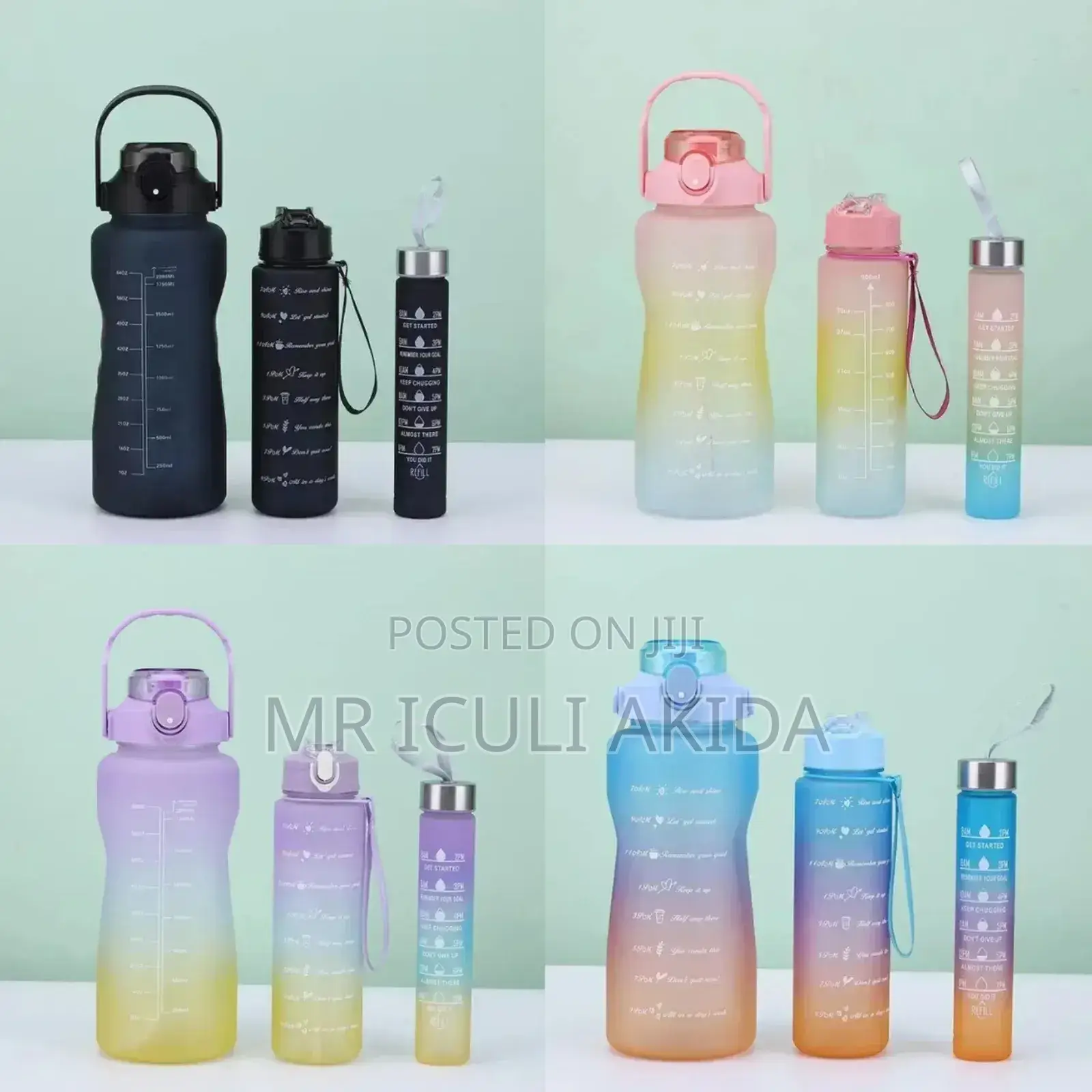 3in1 Fitness Plastic Water Bottles WTH Time Marker Handle