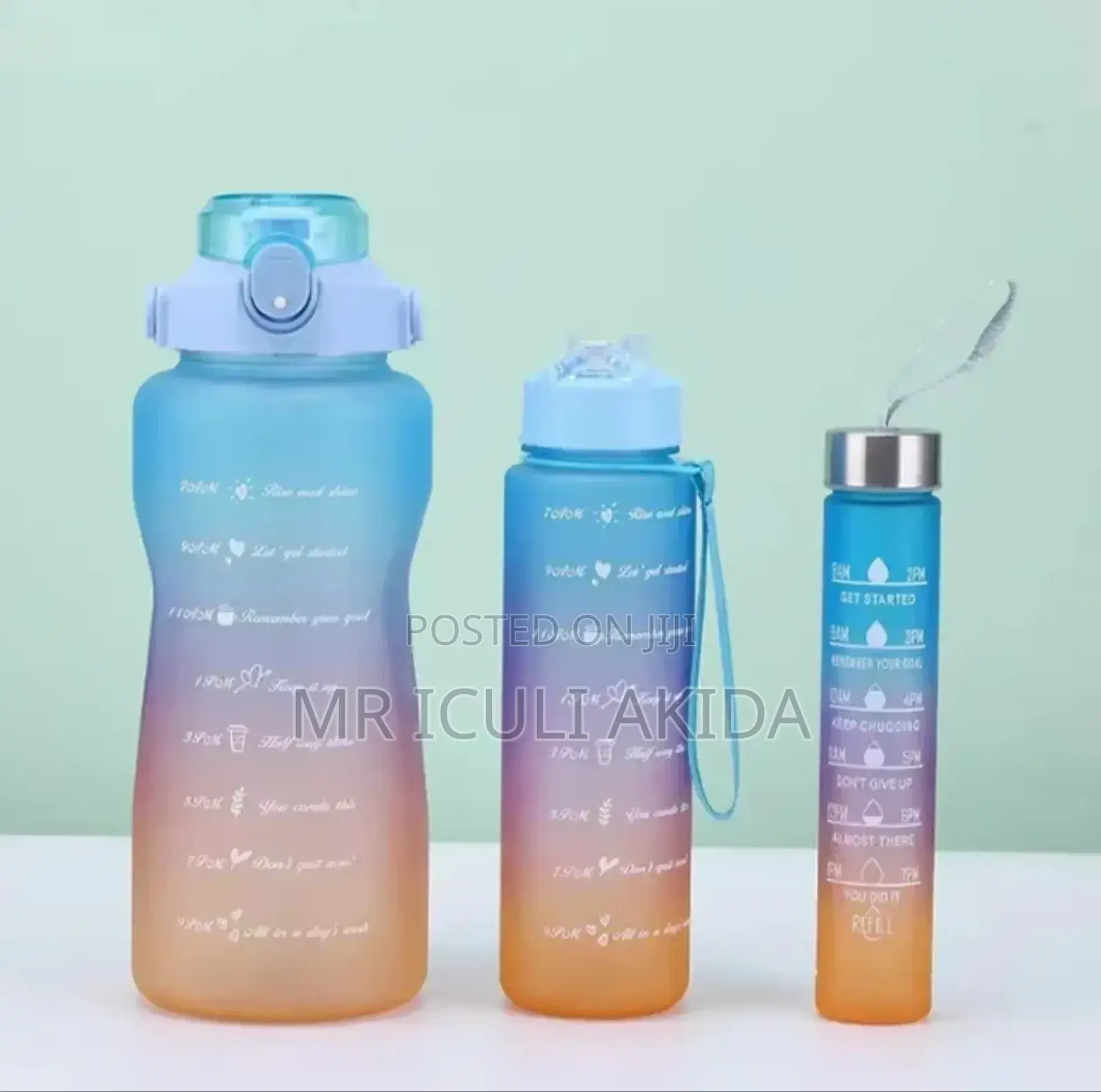 3in1 Fitness Plastic Water Bottles WTH Time Marker Handle