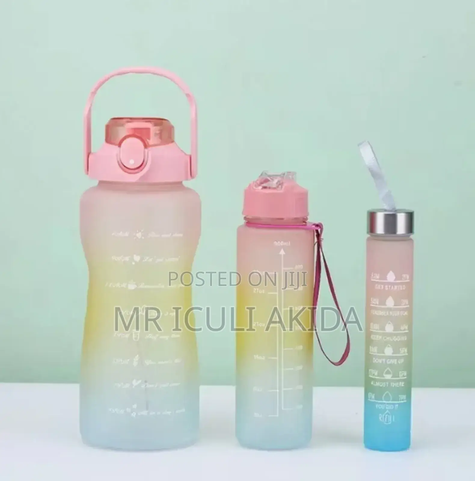 3in1 Fitness Plastic Water Bottles WTH Time Marker Handle
