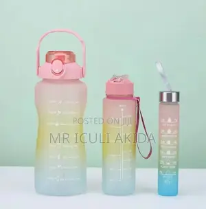3in1 Fitness Plastic Water Bottles WTH Time Marker Handle