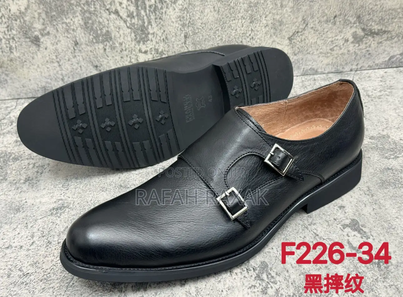 Black Franco Banetti Double Buckle Rough Leather Gentle Shoe