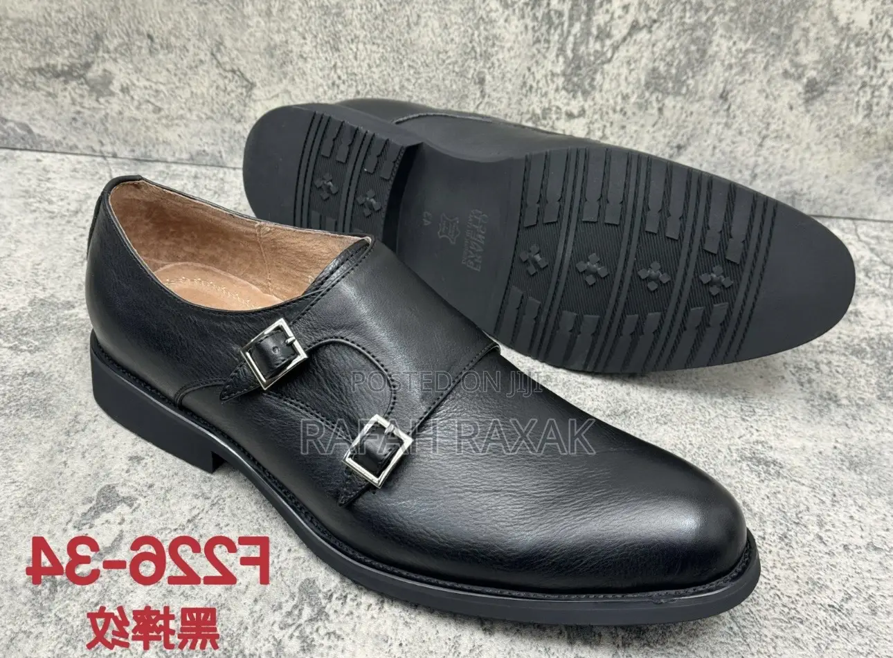 Black Franco Banetti Double Buckle Rough Leather Gentle Shoe