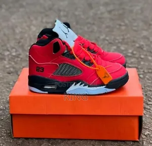 Photo - Kids Sneakers. Nike Air Jordan 5 Retro Red
