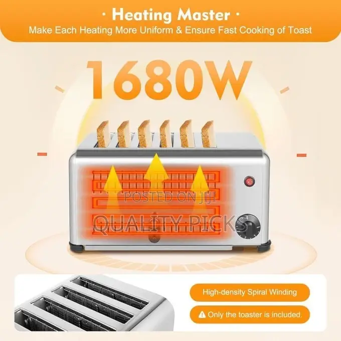 6 Slice Bread Toaster, 1680W 110V Stainless Steel Commercial